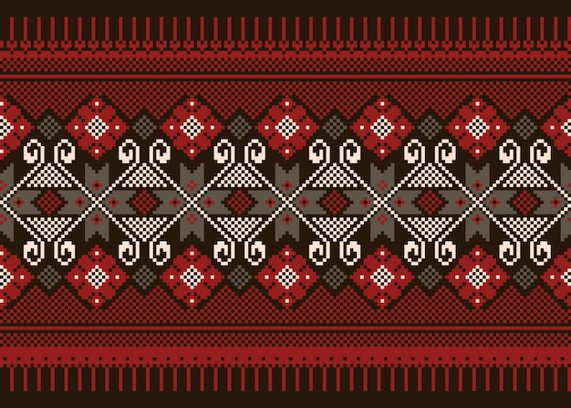Vector illustration of Ukrainian folk seamless
pattern ornament. Ethnic ornament. Border element. Traditional
Ukrainian, Belarusian folk art knitted embroidery pattern -
Vyshyvanka