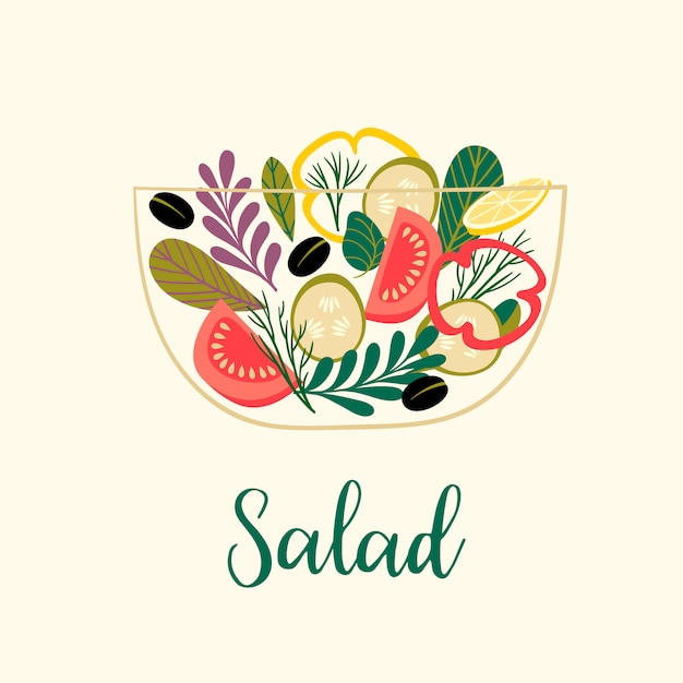 野菜サラダのベクトルイラスト プレミアムベクター