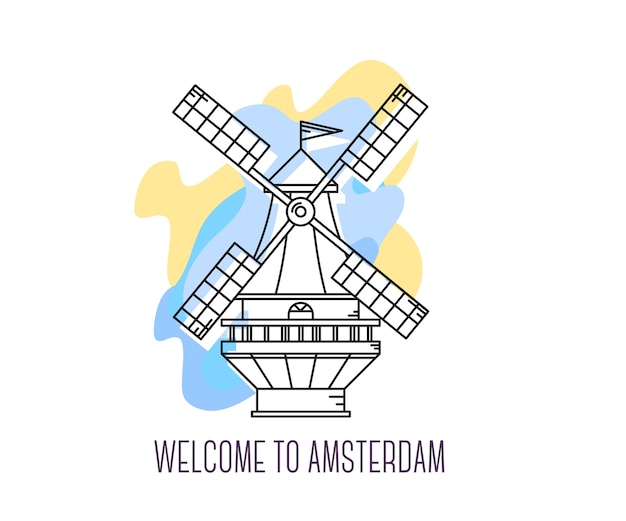 オランダの風車のベクトルイラスト アムステルダムのランドマーク オランダのシンボル ヨーロッパの観光 プレミアムベクター