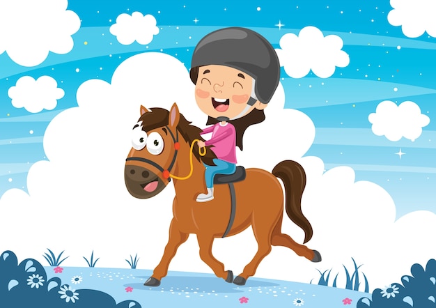 Premium Vector | Vector illustration ofchild riding horse