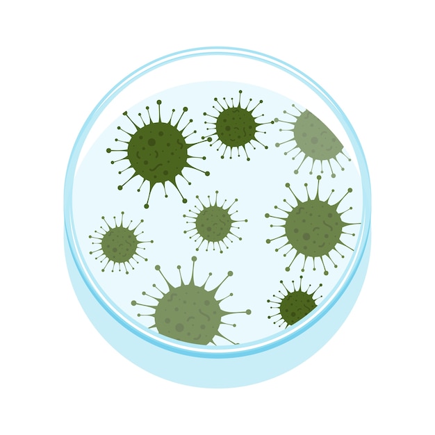 Premium Vector | Vector illustration of petri dish with microbes