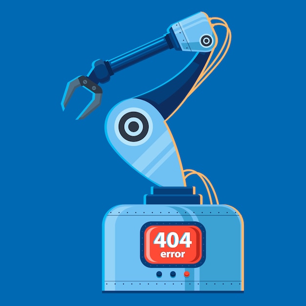 Vector illustration of a robot arm that has broken. error 404 ...