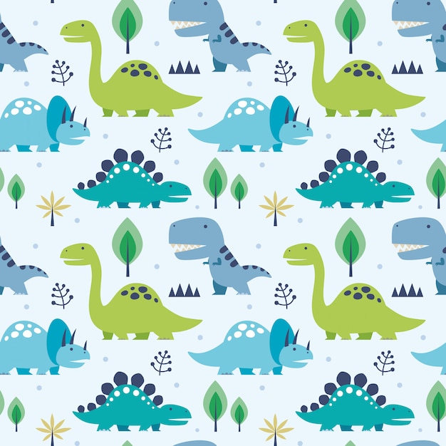 Vector illustration seamless pattern with dinosaurs Premium Vector