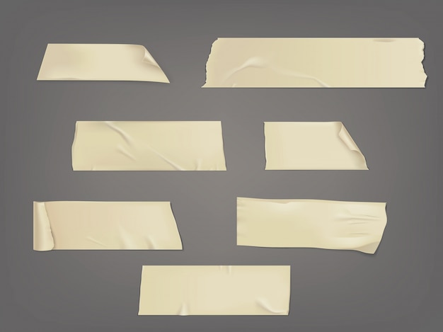 Vector illustration set of different slices of a adhesive tape with shadow and wrinkles Free Vector