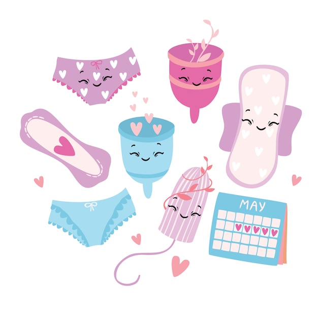 Premium Vector Vector Illustration Set Menstruation Period Feminine Hygiene Products 1283