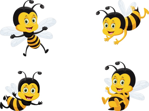 Download Vector illustration set of cute cartoon bee Vector | Premium Download