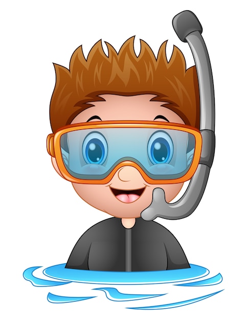 Premium Vector | Vector illustration of snorkeling boy cartoon