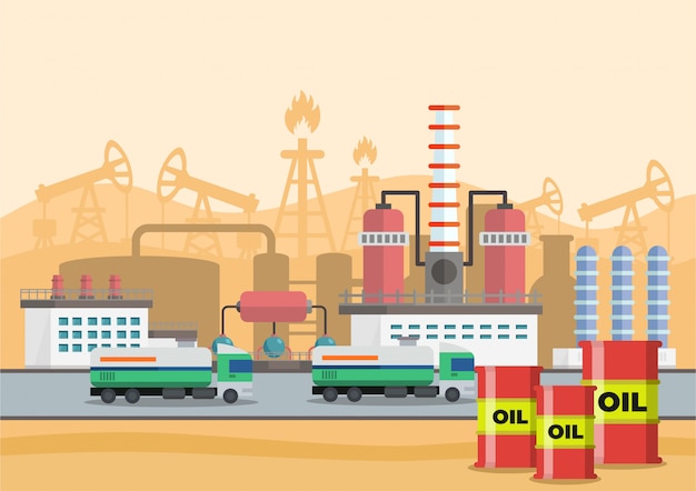 Vector illustration of stages of production of oil | Premium Vector