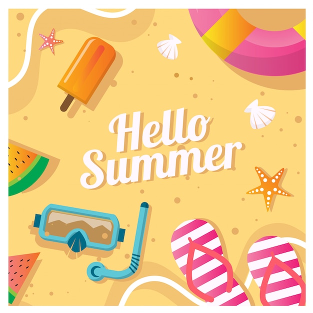 Premium Vector | Vector illustration of summer beach background ...