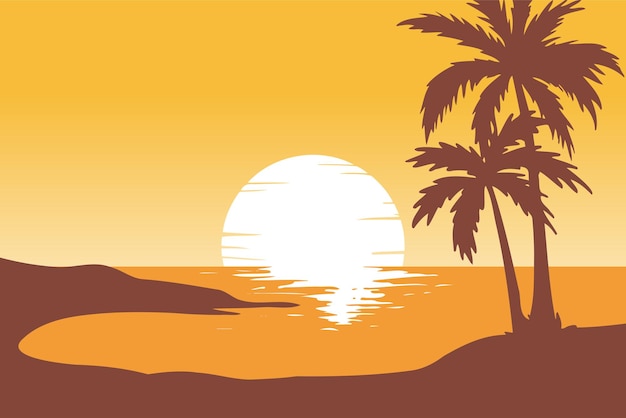 Premium Vector | Vector illustration of sunset scenery on tropical beach