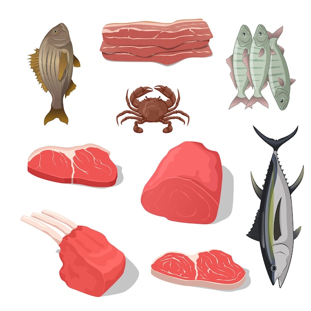 Premium Vector | A vector illustration for a variety of meat set ...