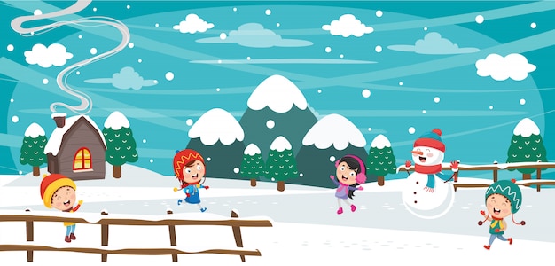 Premium Vector | Vector illustration of winter scene