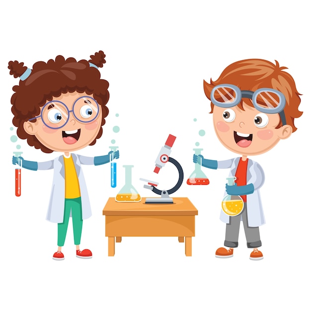 Premium Vector | Vector illustrations of kids having chemistry lesson