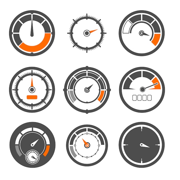 Premium Vector | Vector Illustrations Set Of Different Speedometers ...