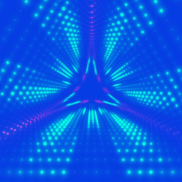 背景に輝くフレアのベクトル無限三角トンネル 光る点がトンネルセクターを形成します あなたのデザインの抽象的なサイバー カラフルな背景 エレガントでモダンな幾何学的な壁紙 無料のベクター