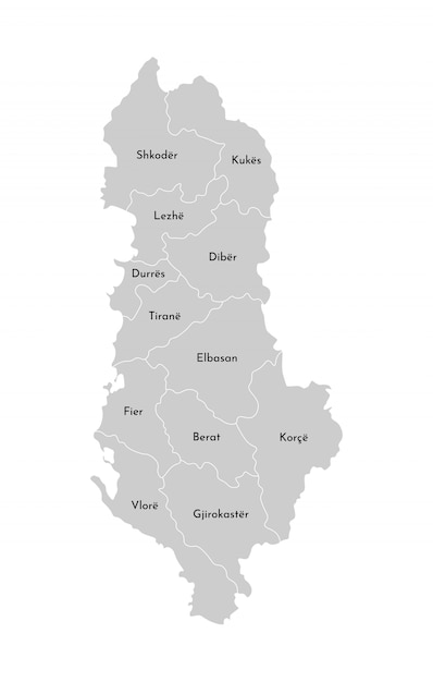 アルバニアの簡略化された行政地図のベクトル分離イラスト プレミアムベクター