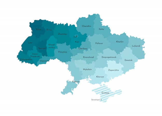 ウクライナの簡略化された行政地図のベクトル分離イラスト プレミアムベクター