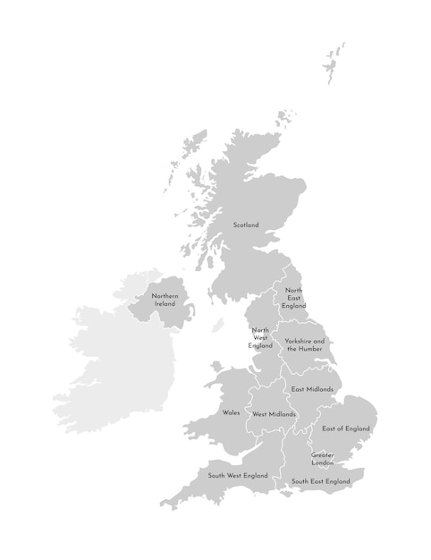 Premium Vector Vector Isolated Illustration Of Simplified Administrative Map Of The United Kingdom Of Great Britain And Northern Ireland Borders And Names Of The Regions Grey Silhouettes White Outline