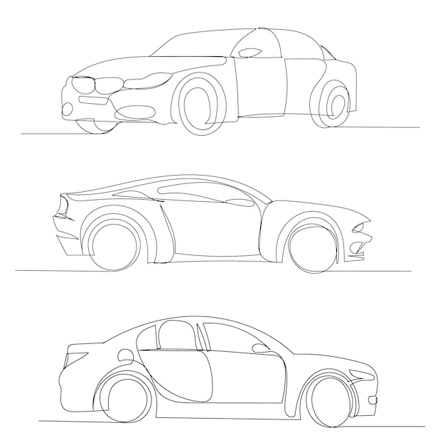 Premium Vector Vector, isolated, sketch, one line drawing car, set
