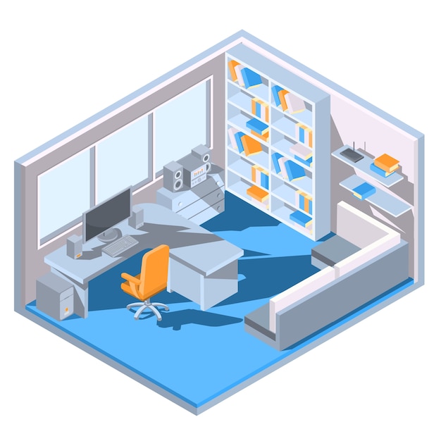 Download Vector isometric design of a home office Vector | Free ...