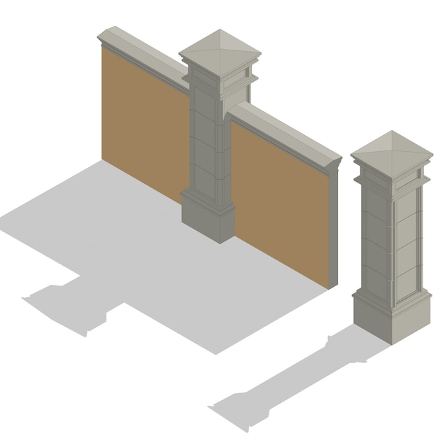 Vector isometric fence set, construction kit Premium Vector