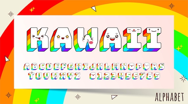 Premium Vector | Vector Kawaii Font And Alphabet With Different Emotions.