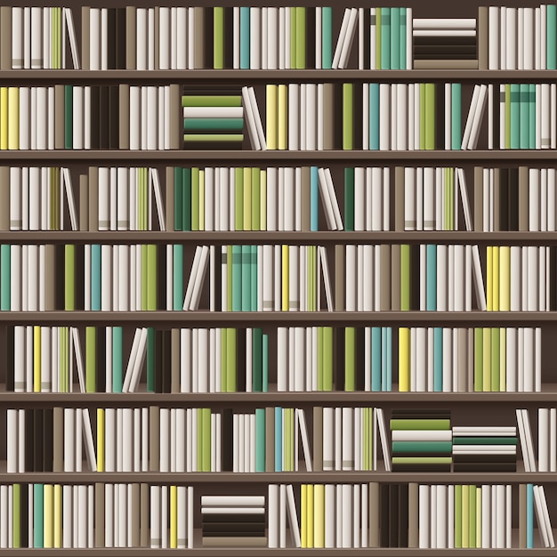 さまざまな白 黄色 緑 茶色の本でいっぱいのベクトル大規模な図書館の本棚の背景 無料のベクター