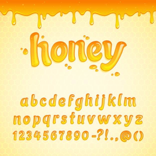 Premium Vector | Vector latin alphabet made of honey, liquid. font style.