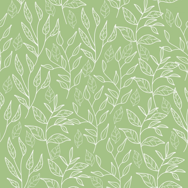 Vector leaves pattern in doodles style endless print | Premium Vector