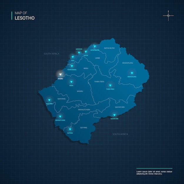 Premium Vector Vector Lesotho Map Illustration With Blue Neon Lightpoints