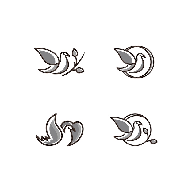 鳥のアイコンのロゴアイコンラインアート灰色 プレミアムベクター