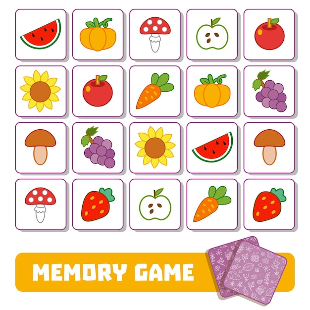 Premium Vector | Vector memory game for children, cards with fruits and ...