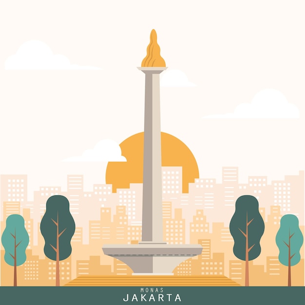Vector of monas monument of jakarta city Vector | Premium Download