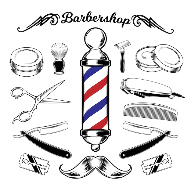 Free Vector | Vector monochrome collection barbershop tools.