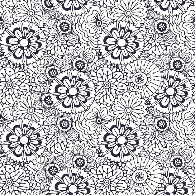 プレミアムベクター 抽象的な花の装飾とベクトルパターン 大人のぬりえの本のページ Zentangleシームレスなデザイン