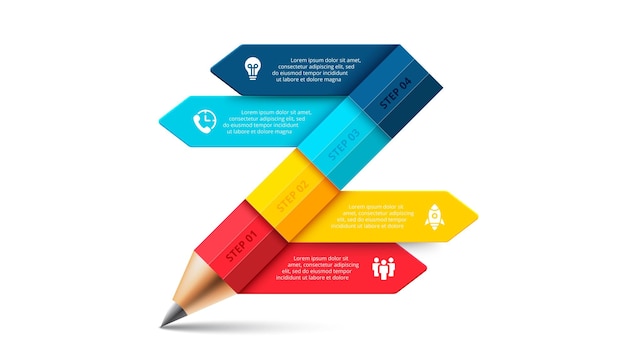 Vector pencil infographic with arrows. education concept for presentation with 4 options. Premium Ve
