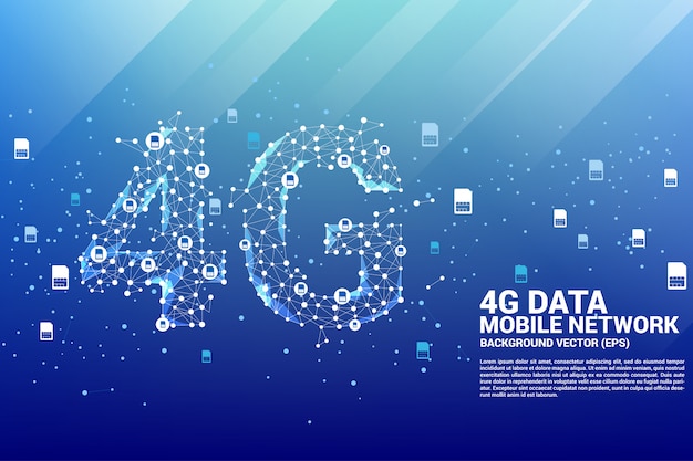 Vector polygon dot connect line shaped 4g mobile network. Premium Vector