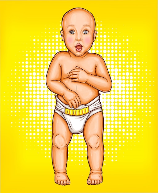 おむつの開いた口を持つ驚くべき赤ちゃんのベクトルポップアートのイラスト 無料のベクター