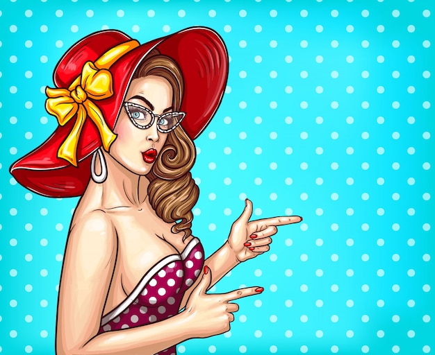 Vector Pop Art Pin Up Illustration Of A Sexy Girl In A Luxurious Hat