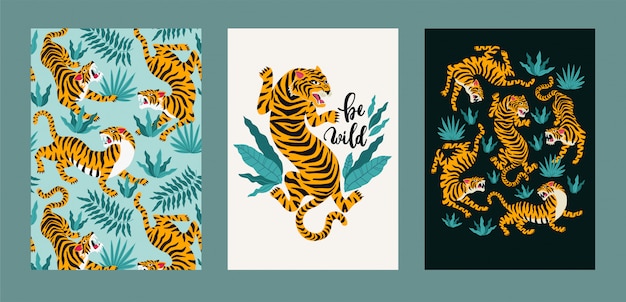 Download Free Vector Poster Set Of Tigers And Tropical Leaves Premium Vector Use our free logo maker to create a logo and build your brand. Put your logo on business cards, promotional products, or your website for brand visibility.
