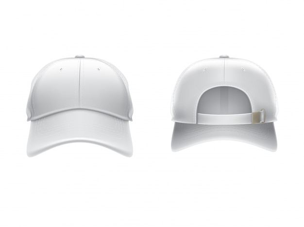 白いテキスタイルの野球帽の前後のベクトル現実的なイラスト 無料のベクター