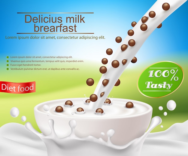 Download Vector realistic poster with a milk splash and milk ...