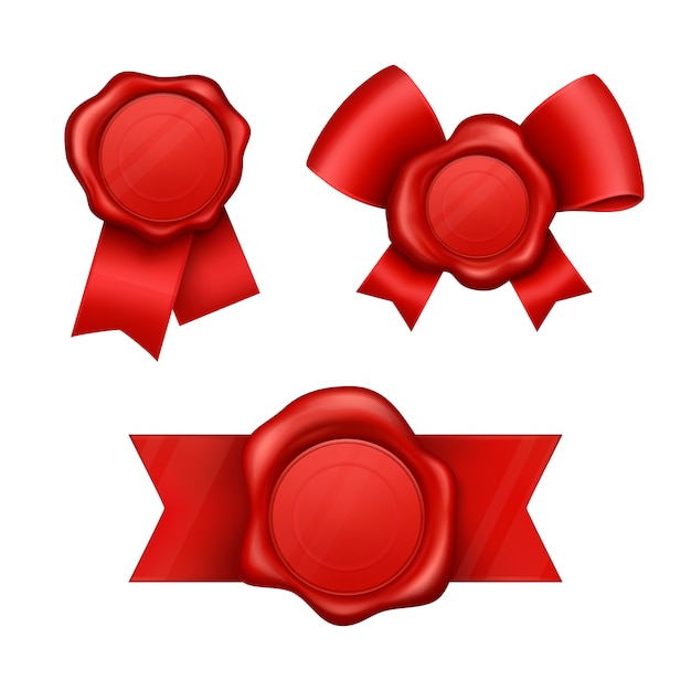 Vector realistic sealing wax collection with ribbons Free Vector