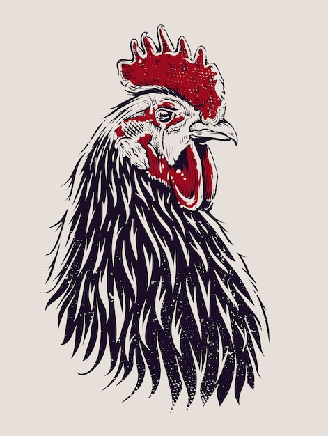 Vector rooster illustration. engraving style cock. Premium Vector