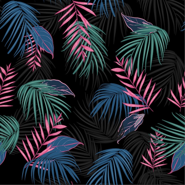 Premium Vector | Vector seamless beautiful dark tropical pattern