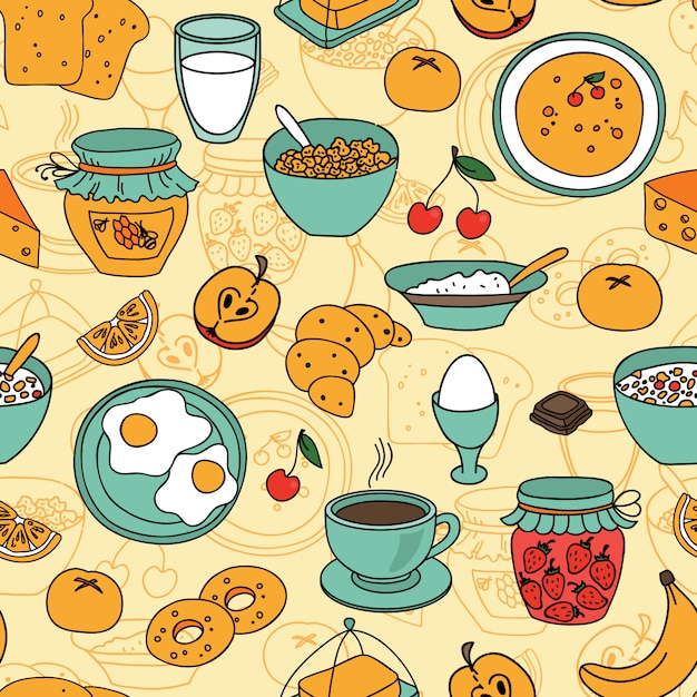 Premium Vector Vector Seamless Breakfast Pattern