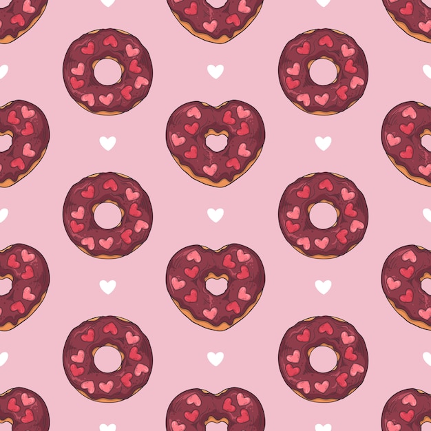 Vector seamless pattern. glazed donuts decorated with toppings, chocolate, nuts. Premium Vector