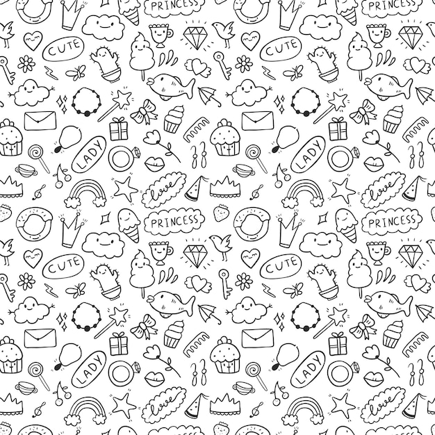 Premium Vector | Vector seamless pattern set of doodle icons. theme for ...