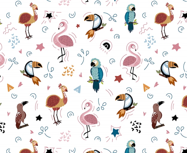 Vector seamless pattern with african birds Premium Vector
