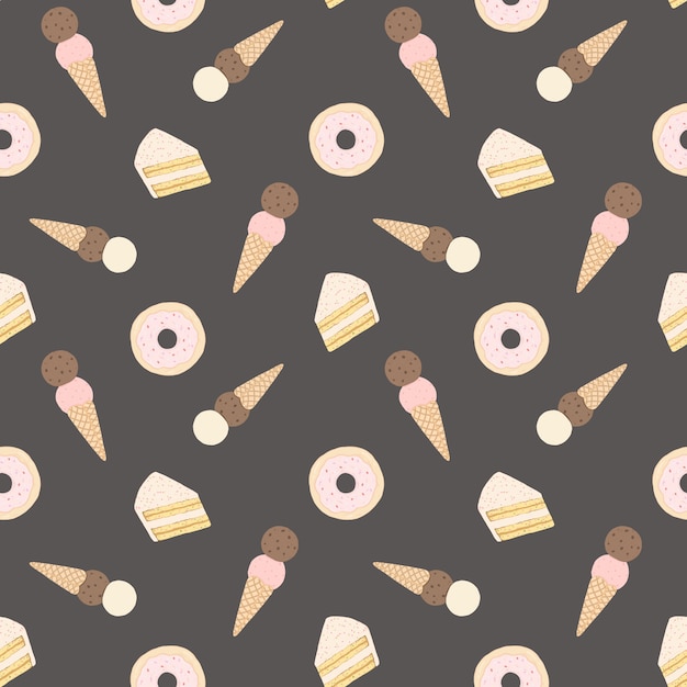 Premium Vector Vector Seamless Pattern With Cakes Donuts And Ice Cream